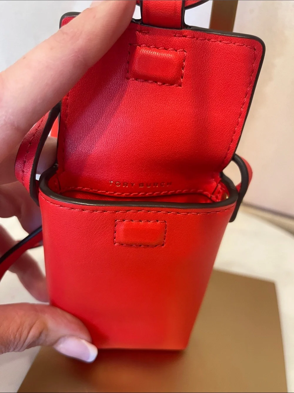 Tory Burch Mini Red Leather Circlescut Crossbody Pouch